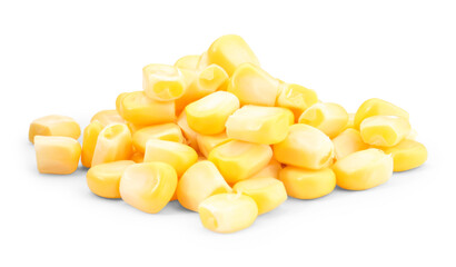 Pile of fresh corn kernels isolated on white