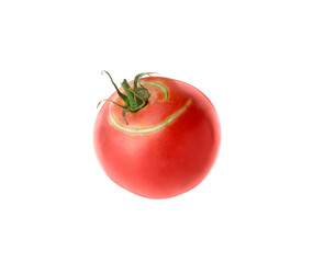 One fresh ripe pink tomato isolated on white