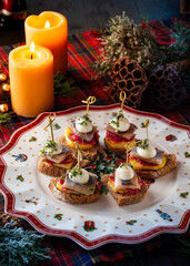 set of canapes for holiday catering menu for individual event with fish