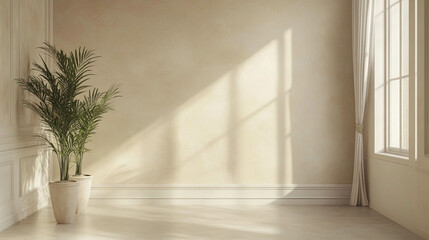 Various shades of beige on the walls create a soft and elegant background