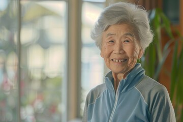 Portrait of a smiling senior Asian woman indoors at home