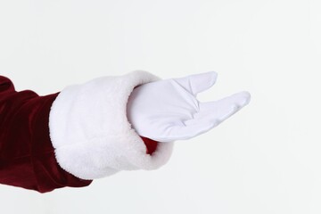 Santa Claus holding something on white background, closeup