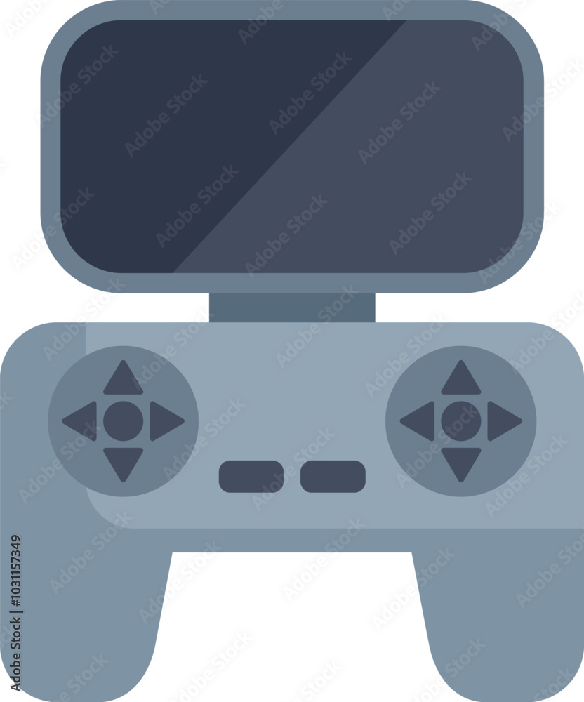 Poster remote control with joysticks and buttons is transmitting control signals to the drone