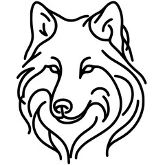 One line art wolf face silhouette