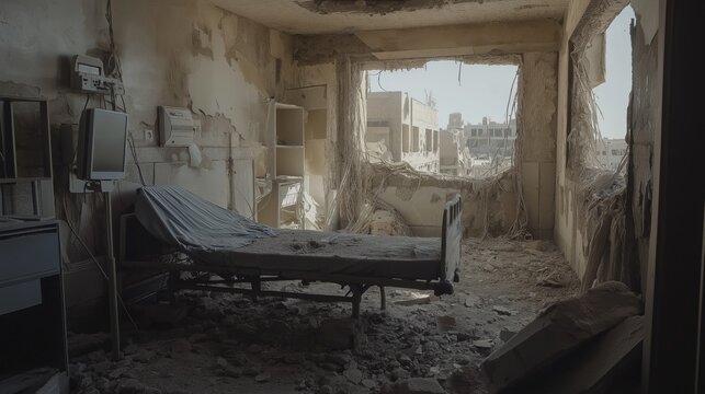 A hospital destroyed due to the violent war