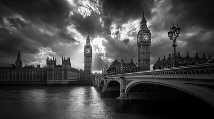 Naklejka premium Westminster Bridge, the Houses of Parliament, and Big Ben in London. 