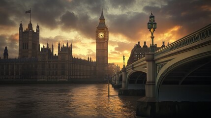 Fototapeta premium Westminster Bridge, the Houses of Parliament, and Big Ben in London. 