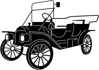 Fototapeta premium Illustration of vintage old cars in a black and white silhouette style, depicting transportation.
