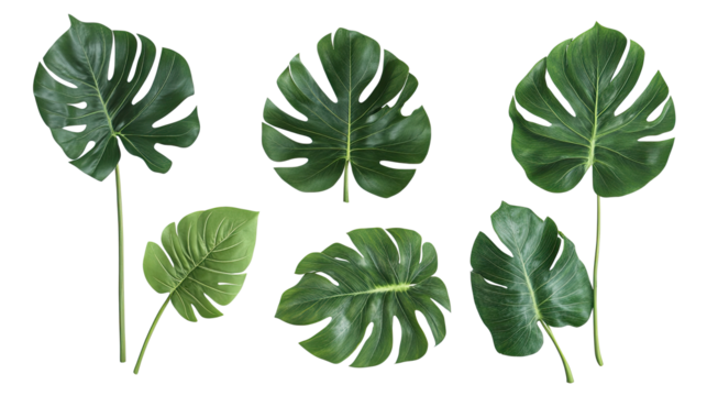 Collection of Tropical Foliage Leaves Arranged on White Background Generative AI