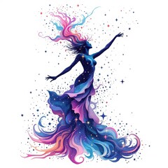 Elegant woman silhouette in cosmic stars  
