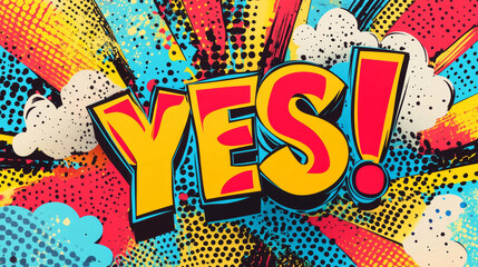 Fototapeta premium Comic speech bubble with expression text Yes!. Colorful cartoon illustration in pop art style.