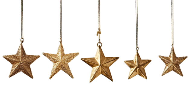 Hanging Gold Stars Collection Isolated on a White Background Generative AI