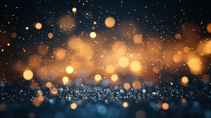 Obraz premium Abstract background with golden bokeh lights and glittering particles.