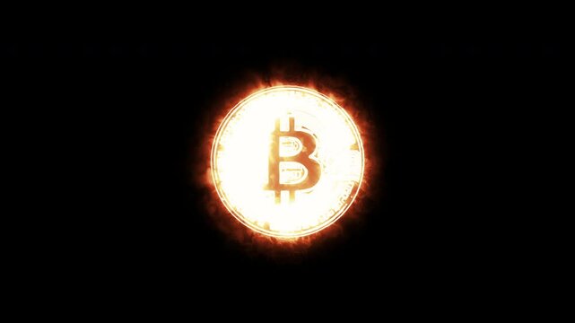 Bitcoin animation. Bitcoin flames animation with alpha channel