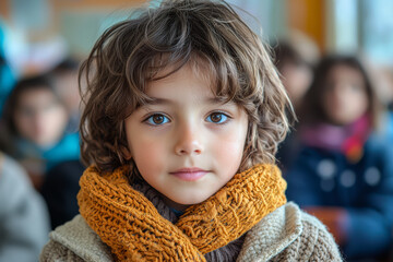 A migrant child attending school in a host country, symbolizing the challenges and opportunities for education in migration. Concept of education and migration.
