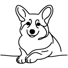 Cute corgi portrait silhouette one line art