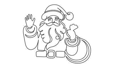 One continuous line drawing of christmas with Santa Claus face. Head happy Nicolas with red hat in simple linear style. Elegance logo editable stroke. Doodle dividing vector illustration