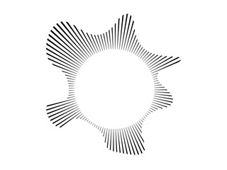 Circular sound wave. Sound line, radial spectrum, sound equalizer. Circular geometric wavy frame. Vector radial spectrum.