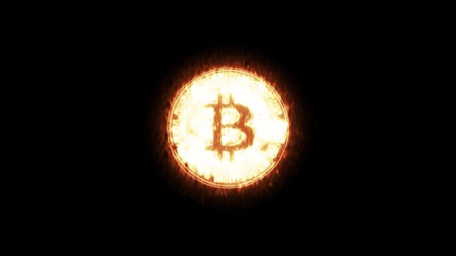 Bitcoin animation. Bitcoin flames animation with alpha channel
