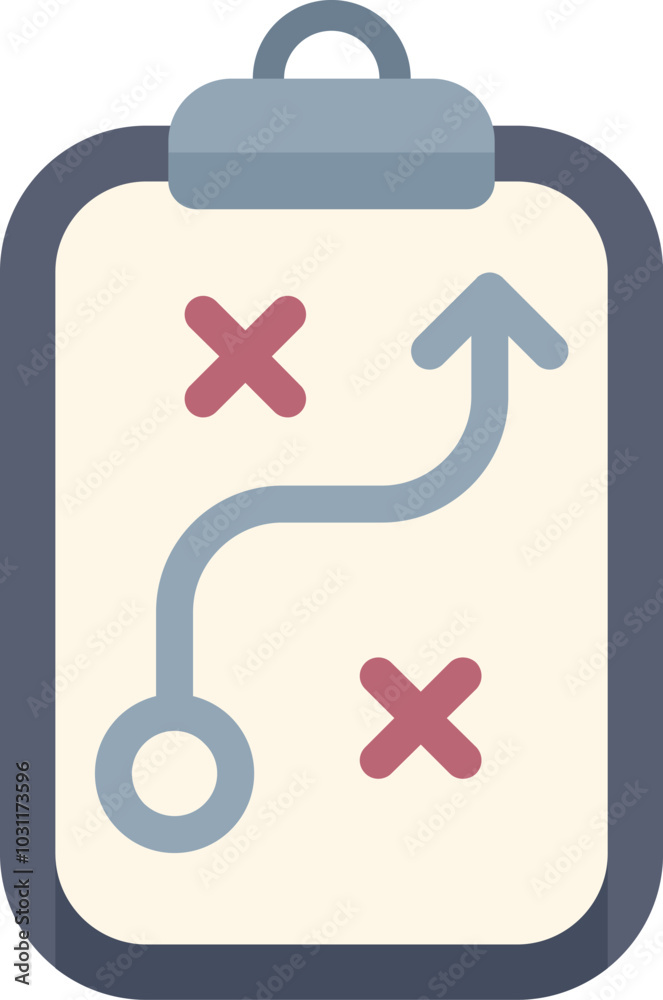 Poster clipboard is showing strategic planning with arrows representing different paths and checkpoints mar