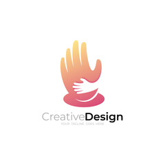 icon of an adult's hand holding a child's hand, Hand care design template,