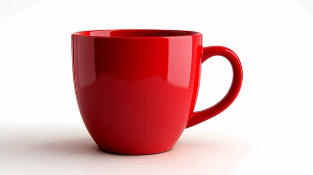 A red mug sits on a white surface, ready to be filled with a warm beverage