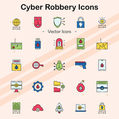 Icons representing cyber robbery and digital theft activities.