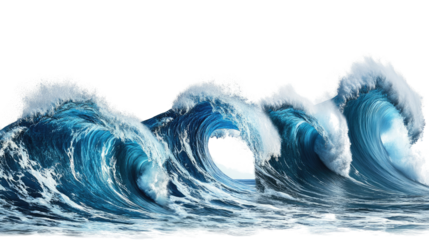 Blue Ocean Waves Clash on a White Background Generative AI