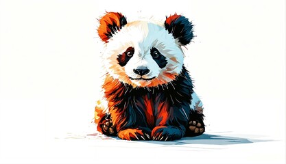 psychedelic panda illustration with colorful splashes on white background
