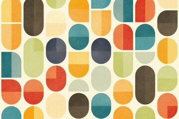 A colorful pattern of circles and squares. Risograph effect, trendy riso style bottom layer