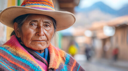 Portrait of an indigenous quechua man with Copyspace
