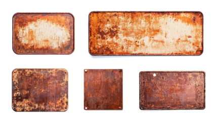 Collection of Old Rusty Metal Signs on a White Background Generative AI