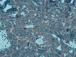 Painterly Style City Map of Berlin, Germany in a Blue Color Scheme.