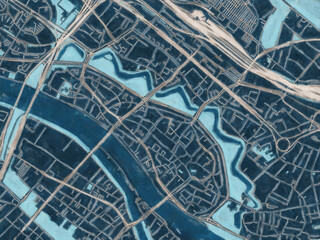 Painterly Style City Map of Bremen Zentrum, Germany in a Blue Color Scheme.