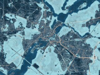 Painterly Style City Map of Potsdam, Germany in a Blue Color Scheme.