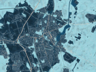 Painterly Style City Map of Oranienburg, Germany in a Blue Color Scheme.