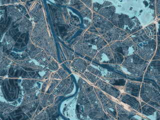 Painterly Style City Map of Mannheim, Germany in a Blue Color Scheme.