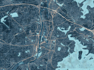 Painterly Style City Map of Heilbronn, Germany in a Blue Color Scheme.