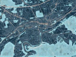 Obraz premium Painterly Style City Map of Pforzheim, Germany in a Blue Color Scheme.