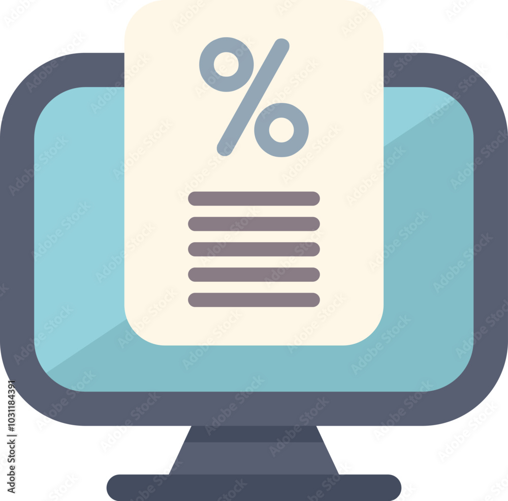 Wall mural desktop computer is displaying a financial report with a percentage sign, representing online busine