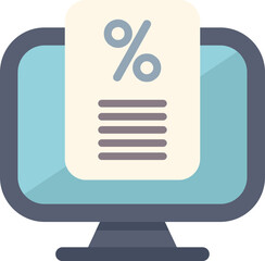 Desktop computer is displaying a financial report with a percentage sign, representing online business and financial data analysis