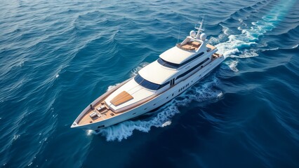 Aerial view of sailing luxury yacht at opened sea at sunny day in Croatia