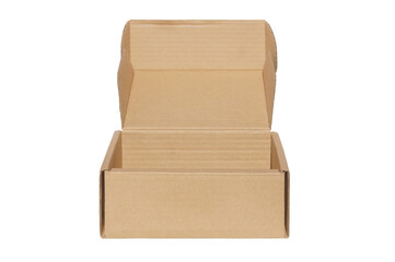 Open plain brown cardboard box with flaps, perfect for packaging, shipping, or storage, isolated on a transparent background.