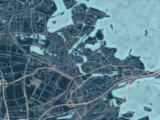 Painterly Style City Map of Sindelfingen, Germany in a Blue Color Scheme.