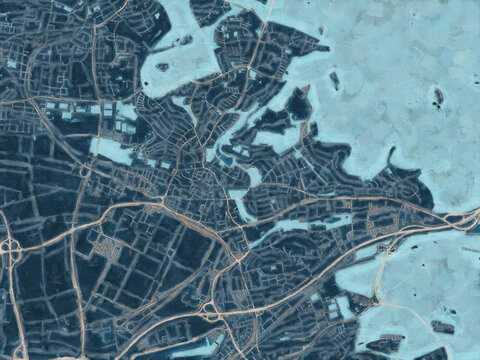Painterly Style City Map of Sindelfingen, Germany in a Blue Color Scheme.