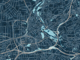 Painterly Style City Map of Waiblingen, Germany in a Blue Color Scheme.