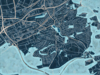 Painterly Style City Map of Boblingen, Germany in a Blue Color Scheme.