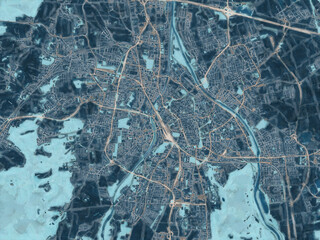 Painterly Style City Map of Augsburg, Germany in a Blue Color Scheme.