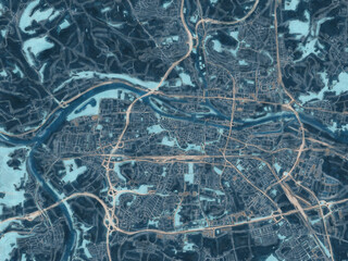 Painterly Style City Map of Regensburg, Germany in a Blue Color Scheme.