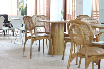 Tables and chairs as a background at the cafe.